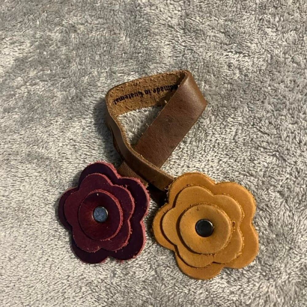 Burgundy and Mustard Flower Leather Bag Charm